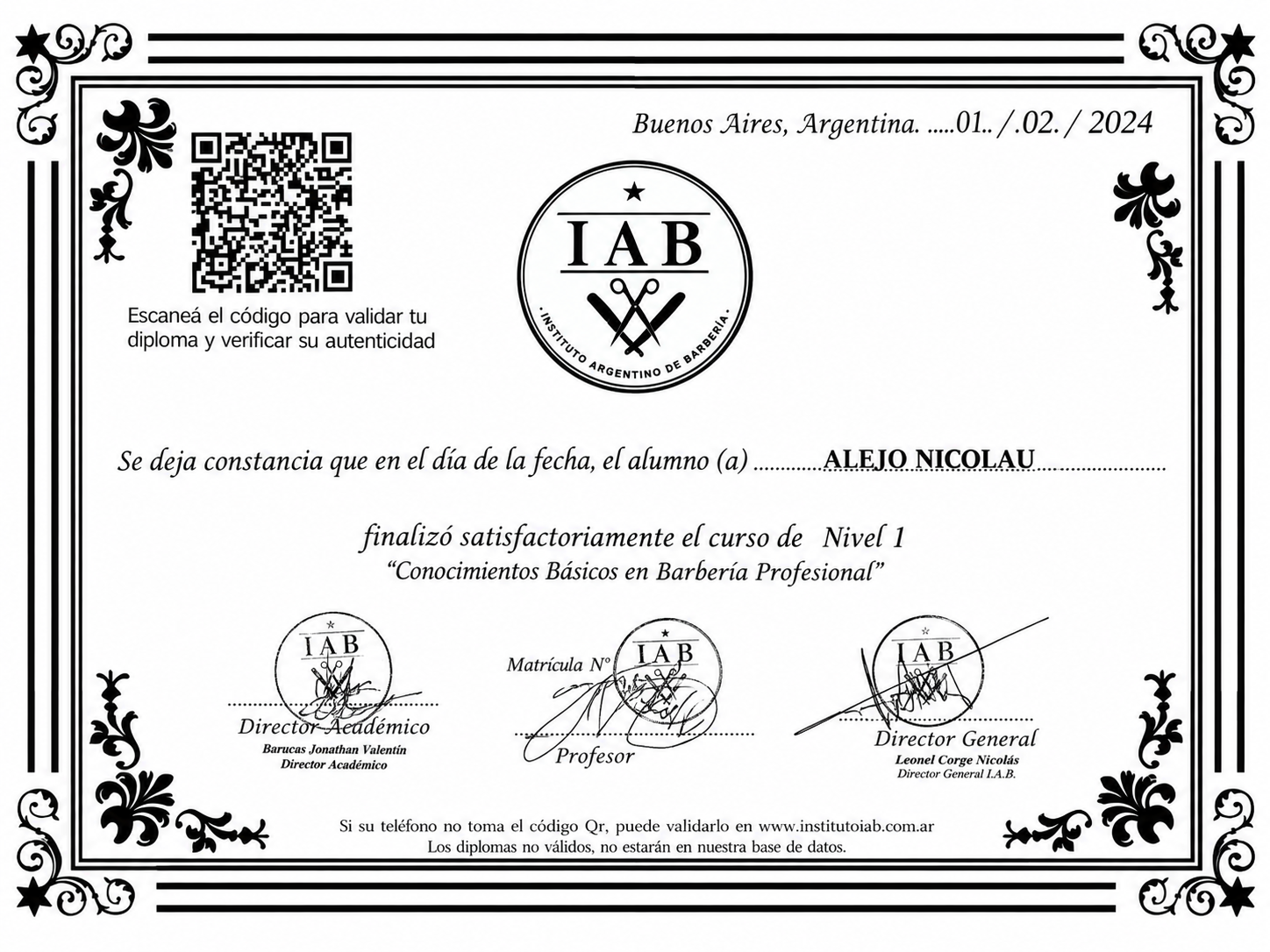 Certificado profesional de Nicolau Studio